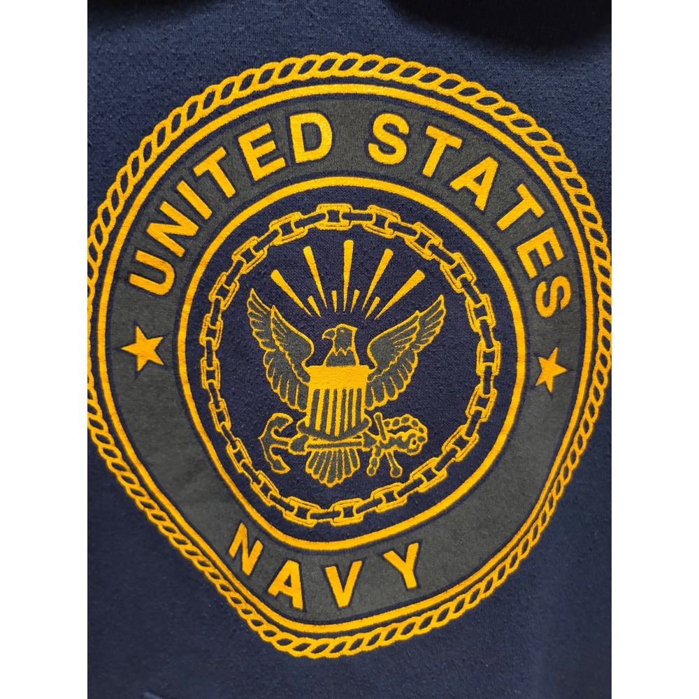 Vintage MJ Soffe US Navy Hoodie Blue Yellow Made in USA Mens Large Pullover - Picture 4 of 9